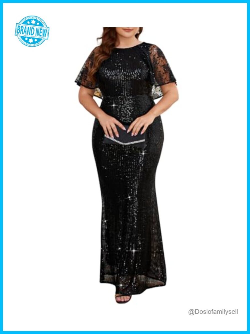 Womens Plus Size Sequin Mesh Bodycon Formal Maxi Dress Evening Gown